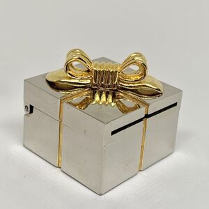 Small Vintage 1996 Flip Top Silver/Gold Tone Present Box Clock Quartz  Running